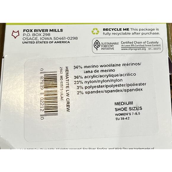 Fox River Hike/Trek Womens Sz M Basecamp 2.0 Crew Sock Merino Wool Pink/Purple - Picture 5 of 7